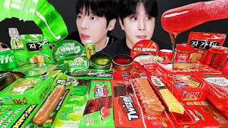 ASMR MUKBANG | GALAXY HONEY JELLY Desserts (Red VS Green Food, candy, Noodles Jelly, Ice cream)