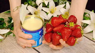 Whip condensed milk with strawberries! Summer hit! Delicious no bake dessert!