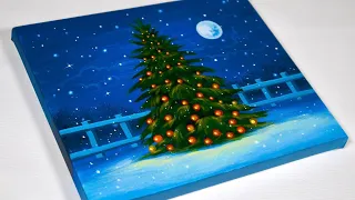 How To Paint Christmas Tree | Winter Painting | Christmas Painting Tutorial