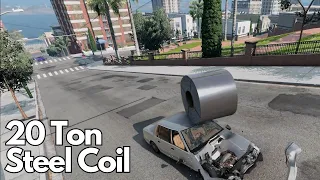 20-Ton Steel Coil vs. City Streets | BeamNG.Drive