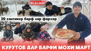 Срочно бинед 30 сантиметр барф дар Фархор😱Курутоб дар 02.03.2024 мохи март.Ана бахори зимистона