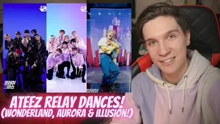 DANCER REACTS TO ATEEZ RELAY DANCES! | 'Wonderland,' 'Illusion' & 'Aurora'