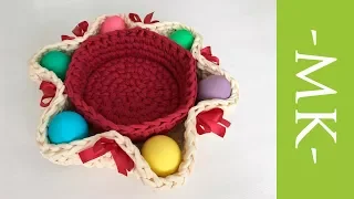 Пасхальная корзинка крючком из трикотажной пряжи. Easter basket crochet