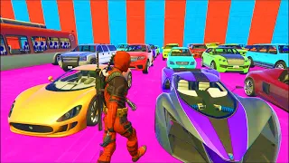 Jumping DEADPOOL CARS Across GTA 5! (Impossible)