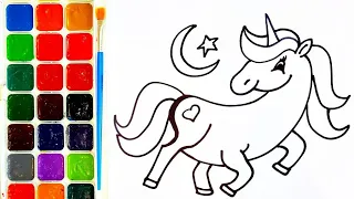 How to draw a unicorn. Drawing lessons for children. Coloring.Як намалювати эдинорога.