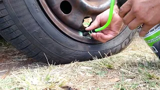 Roadside Flat Tire Fix On The Spot - I use whole can for small puncture