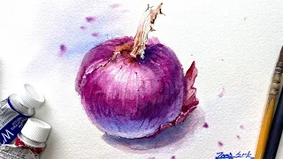 Easy and Simple Watercolor Painting - Purple Onion- Still Life-Tutorial Step by Step