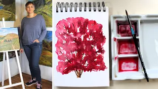 How to Paint Trees in Watercolour, Line and Wash cherry Tree : Painting wet in wet