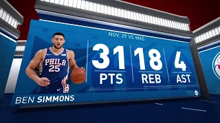 Ben Simmons 30+ points and 18+ rebounds Highlights - Sixers vs Wizards - Nov 29, 2017