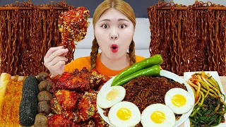 ASMR MUKBANG 직접 만든 짜파게티 양념 치킨 파김치 먹방! 푸라닭 치킨 신메뉴 마불로 악마 FRIED CHICKEN & BLACK BEAN NOODLES | HIU 하이유