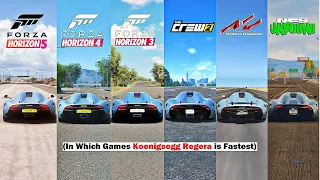 Koenigsegg Regera Comparison in FH5, FH4, FH3, FM7, The Crew 2, NFS Unbound, NFS Heat, Assetto Corsa