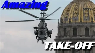 Amazing French  military helicopter TAKE-OFF in Paris