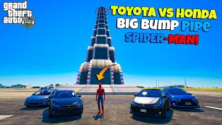 Can Spider Man Climb Pakistani Cars | Big Bump Pipe Mega Ramp | Honda Vs Toyota Cars | GTA Pakistan