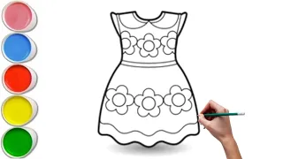 How to draw a dress for Kids & Toddler | flower dress drawing easy step by step | educational video