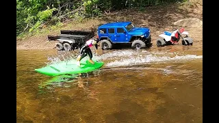 VERY FUNNY!! KYOSHO SURFER FIRST TEST & JEEP SCX6 ADVENTURE & 3 WHEELER.