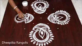 Karthika Masam Special Deepam muggulu | simple Kolam with 7 dots | Diya Rangoli | Rangoli designs