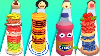 NOODLE RUN vs BURGER RUN vs JUICE RUN vs PANCAKE RUN - Quadruple Gameplay