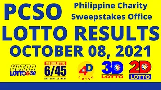 LOTTO RESULTS | OCTOBER 08, 2021 Ultra Lotto 6/58 | Megalotto 6/45 | 4Digit | 3Digit | EZ2 | PCSO