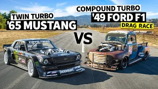 1,200hp Compound Turbo Diesel F100 Vs Ken Block’s 1,400hp AWD Ford Mustang // Hoonicorn Vs the World