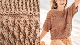 Summer openwork jumper with knitted sleeves