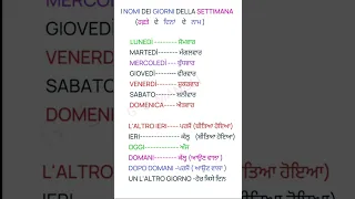 I NOMI DEI GIORNI DELLA SETTIMANA IN PUNJABI #G S MANGLI #