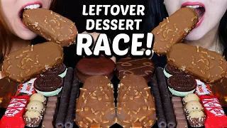 ASMR LEFTOVER DESSERT RACE! GIANT CHOCOLATE ICE CREAM BARS, KINDER HAPPY HIPPO, MINI KITKAT, PIE 먹방