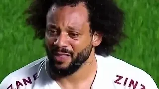 Marcelo sheds tears after breaking someone's leg on the field.