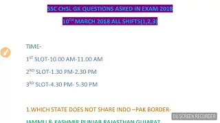 SSC CHSL 10th march all shift gk question solve