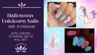 Halloween Unicorn Nails with Chroming, stamping and 3D nail art