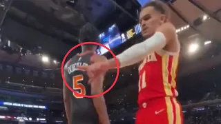 Trae Young tells Knicks fan seating courtside to “hold that L”; “oh sh*t!” moment