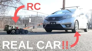 RC TRUCK PULLS REAL CAR! -  Cross RC BC8 Mammoth vs Honda Fit