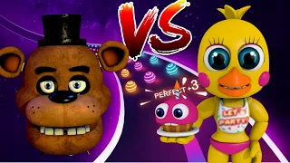 [FNAF] Freddy SugarCrash VS Chica Twisted love | Dancing Road Color Ball Run Battle