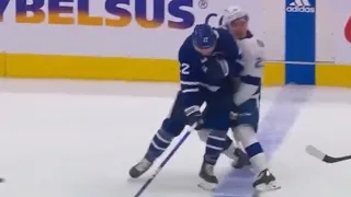 Jake McCabe Throws a Big Hit on Mikey Eyssimont