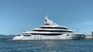 yacht LADY LARA, 91m Lurssen built Superyacht departing Gibraltar