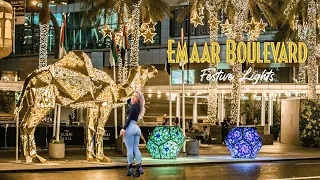 Downtown Dubai's Dazzling Festive Lights at Emaar Boulevard Dubai Mall Walking Tour 🇦🇪