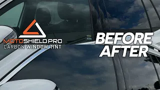 Before/After 5% and 15% Carbon Window Tint Look Comparison by MotoShield Pro