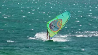 Windsurfing First Switch Stance Duck Jibe and nicer Airjibes with 12 years