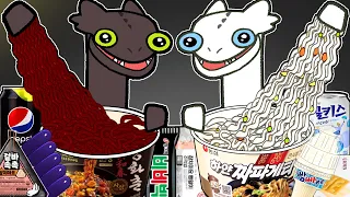 Toothless VS Light Fury - Convenience Store BLACK WHITE MUKBANG! | Toothless Dancing Meme | ASMR