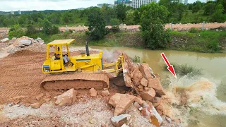 Episode 40| Impressive Mighty Machinery Working Skill Bulldozer Pushing Rocks Drop To Water