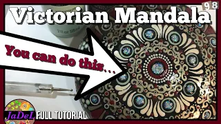 Victorian Mandala | Mandala Dot Art Rock Painting Tutorial | red, green, gold