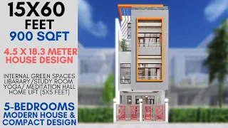 15X60 Feet, 900 Sqft, Small Modern House Design with Well-light Ventilation | 4.5X18 Meter | ID-075