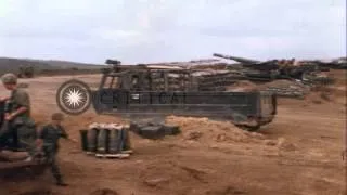 1st Air Cavalry Division troops load shells onto M-110 Howitzer at Camp Evans, Th...HD Stock Footage