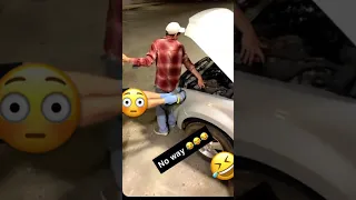 Two guys jumpstart a car with their  bare hands 🙌😂 #funny #shortvideo #shortsfeed #2023 #new #meme