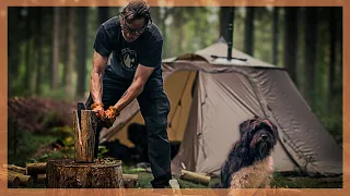 Hot tent cooking and camping in the rain.