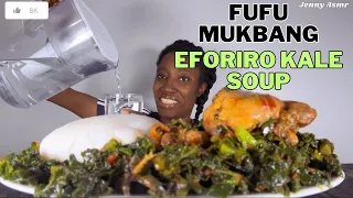 Asmr Mukbang Fufu & Eforiro, vegetable soup, kale, meat, African food eating show, asmr eating sound