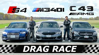 2020 BMW M340i vs Audi S4 vs Mercedes-AMG C43 // DRAG & ROLL RACE