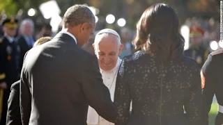 President Obama greets Pope Francis