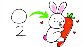 Sayılarla KolayTavşan Çizimi, 0 ve 2 Yazarak Çok Kolay Sevimli Tavşan Nasıl Çizilir, Çizim ve Boyama