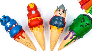 Making Ice cream cone mix Hulk, Captain America, Iron man, Thor 🧟 Polymer Clay Tutorial