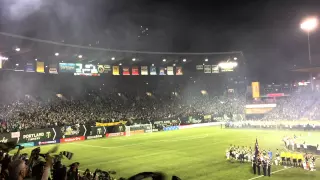 Timbers Army Singing National Anthem   March 7, 2015